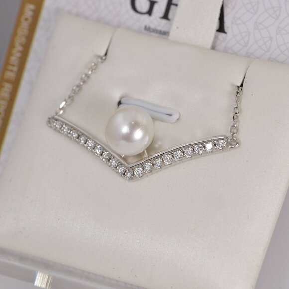 Gra Certified all Moissanite with Fresh Water Pearl 925 Sterling - Picture 2 of 4